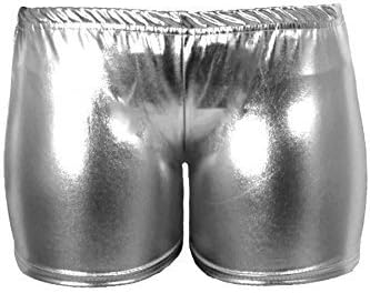 Girls Metallic Wet Look Gymnastics Dance Stretch Party Children's Hot Pants Shorts [Silver, UK 13]