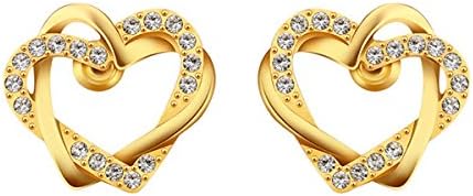 Style Ladies Earring Stud Earrings Heart with zirconia crystals Gold 16 mm 1469