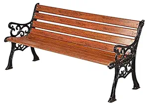 FurniFuture Cast Iron Garden Bench Waterproof for Outdoor and Indoor 3 Seater (Brown)