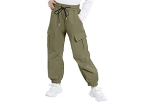 JiAmy Girls Cargo Trousers Elastic Waist Kids Casual Baggy Parachute Trousers Y2k Multi Pockets Dance Joggers Cotton Pants for 5-13 Years