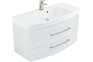 Lomadox Badezimmer Waschtisch 100cm mit Waschbecken Hochglanz weiß 2 Softclose-Auszüge