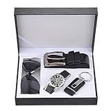 Souarts Herren Geschenkset mit Armbanduhr Sonnenbrille Gürtel Schlüsselanhänger Geschenkset für Herren