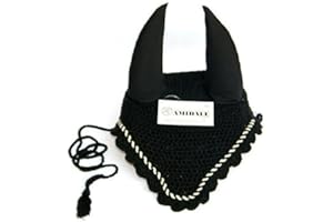 Amidale Ear Net Crochet Fly Veil Equestrian Horse With Piping Pony Black