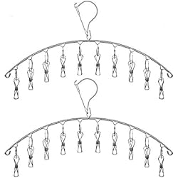 Lot de 2 en acier inoxydable Séchoir à linge Cintre avec 10 Clips pour sécher Chaussettes, serviettes de séchage, couches, lingerie, vêtements pour bébé, Sous-vêtements, Chaussettes Gants