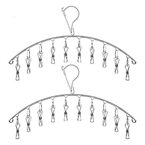 Lot de 2 en acier inoxydable Séchoir à linge Cintre avec 10 Clips pour sécher Chaussettes, serviettes de séchage, couches, lingerie, vêtements pour bébé, Sous-vêtements, Chaussettes Gants
