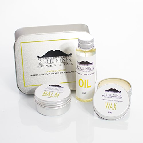 2 The Nines™ Moustache Wax, Beard Oil & Beard Balm - Lemon & Lime Beard Care Kit