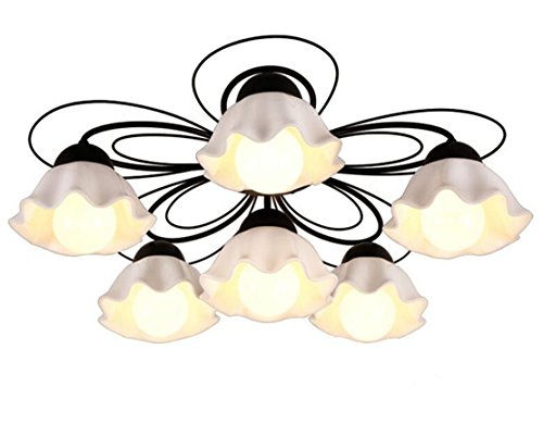 Preisvergleich Produktbild Deckenleuchte Schlafzimmerlampe Set Keramik Rustikal Wohnzimmerlampe Weiß Lampenschirm Zimmerlampe American Im Landhausstil Vintage Lampe Wohnzimmer Decke Deckenlampe Retro Innenleuchte Schlafzimmer (Deckenleuchte 6 Flammig 75cm)