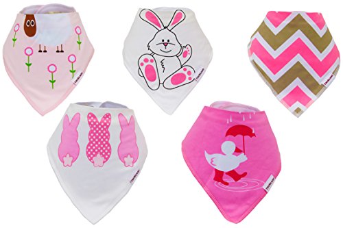 TRUBAMBI Bibs. Best Quality Bandana Baby Bibs. Perfect Baby Girl Gift set. Bib for teething babies and toddlers. 5 pcs set. Absorbent Bibs. 100% cotton front and soft fleece back. Stylish assorted designs. (Pink)