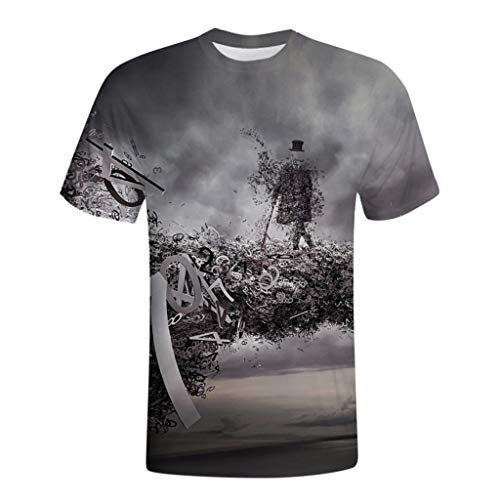 MORETIME Men's Casual Funny 3D Printing Fitness Elastic Short Sleeve T-Shirt Top Blouse Mens Thermal Short Sleeve T Shirt Vest Underwear Black