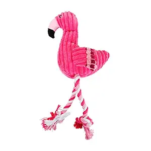 POPETPOP 2Pcs Plush Pet Dog Chew Rope Toy, Flamingo Shape Puppy Squeak Rope Toys, Interactive Pet Teeth Cleaning Training Toys for Small Medium Large Dogs (Pink)