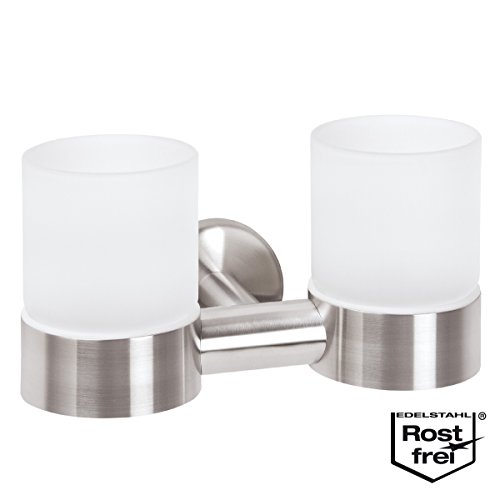 bremermann® Bad-Serie PIAZZA – Doppel-Wandhalter aus Edelstahl mit 2 Glasbechern - 2