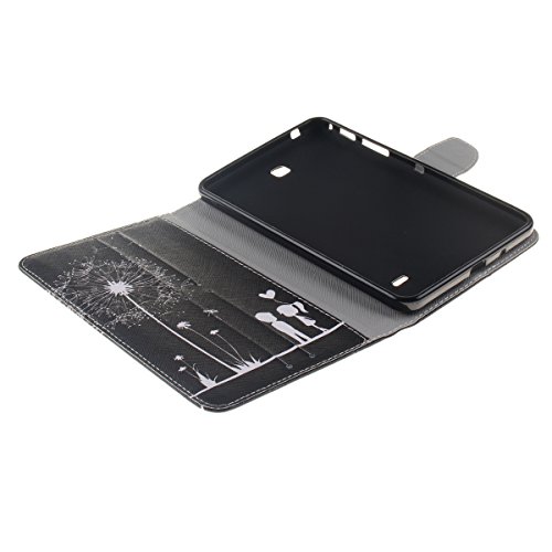 HB-Int 3 in 1 PU Leder Hülle für Samsung Galaxy Tab 4 SM-T230 T231 T235 7.0″ Brieftasche Etui Schwarz Stand Funktion Flip Wallet Case Kartenfächer Book Style Cover Romantische Pusteblume Multifunction Modicsh Holder Tablet Schutzhülle Magnetverschluss Dünn Slim Bumper Zubehör mit Stylus Pen und Staub Stecker - 6