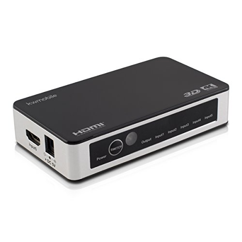 kwmobile 5in1 5 Port HDMI Switch Verteiler – Full HD 3D 4k fähig mit Fernbedienung – CEC 2160p Full HD – Inkl. Fernbedienung und Netzteil - 4