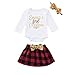 Produktbild Togelei Baby Weihnachten 3pc Kleidung Neugeborenes Baby Mädchen Weihnachten Brief Print Strampler + Bow Rock + Stirnbänder Set Kleidung Schmetterling Plaid Rock Oansatz Brief Drucken Mode-Set