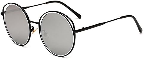 Sunglasses for Mens Womens Round Metal Double Rimmed Eyewear UV Protection-Silver