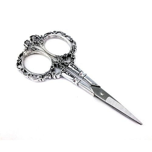 echony Vintage Plum Blossom Naht im europäischen Stil Stickerei Schere Classic Präzision gerade nähen Schere silber - 3