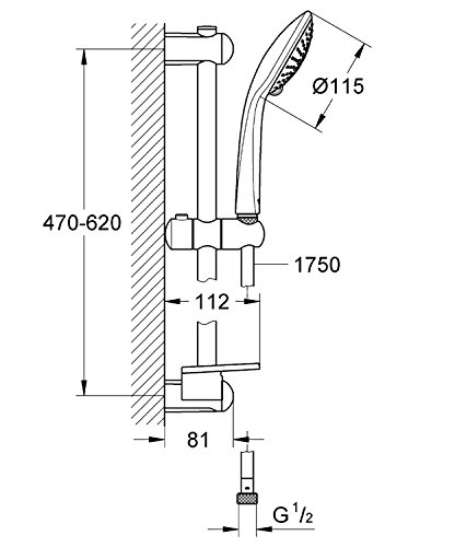 Grohe Euphoria 110, Brausestangenset 600mm, 3 Strahlarten Champagne, variables oberes Bohrloch zur Befestigung, chrom - 2