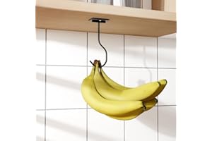 saffruff Folding Banana Hanger Hook Adhesive - Adhesive Banana Holder Under Cabinet, Keep Bananas Fresh, Black, 1 Pack