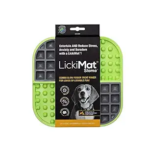 Lickimat Slomo, Dog Slow Feeders for Boredom and Anxiety Reduction; Perfect for Food, Treats, Yogurt, or Peanut Butter. Fun Alternative to a Slow Feed Dog Bowl, Green