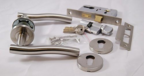 Stainless Wave Door Handle Pack (Cylinder & Turn Lockset), Satin Stainless Steel