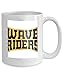 Produktbild mug coffee tea cup wave riders typography vintage logo surf black gold retro design isolated black background symbol 110z