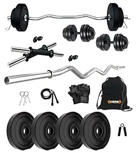 Kore PVC 10-40 Kg Home Gym Set with One 3 Ft Curl and One Pair Dumbbell Rods with Gym Accessories