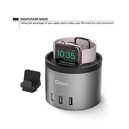 Soporte Carga para Apple Watch   iPhone  Oittm 4 USB Puerto Night Stand Carga Dock de Apple Watch Series 3   Apple Watch Series 2   Apple Watch Series 1   Apple Watch Nike     iPhone 8   iPhone 8 Plus   iPhone X   iPhone 7   iPhone 7 Plus   iPhone 6S Plus   iPhone 5S   iPhone 6   iPhone 6 Plus   iPhone SE   iPhone   Huawei  Gris 