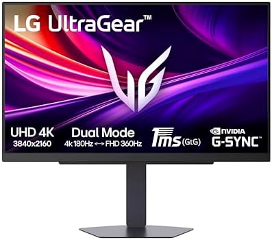 LG UltraGear 27G810A Monitor Gaming 27" UHD 4K 180Hz / FHD 360Hz, IPS 1ms (GtG), G-Sync Compatible, AMD FreeSync Premium, VRR, HDR 400, HDMI 2.1, DP, Hub USB, AUX, Stand regolabile, Nero