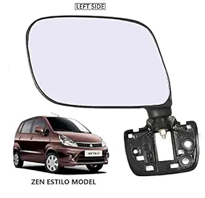 CARTEK Left Door Side Rear View Mirror for Maruti Suzuki Zen Estilo (Left Passenger Side) (Manually Adjustable) (D/M WR) (Black)