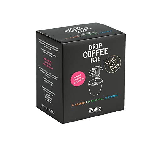 Preisvergleich Produktbild emilo 100% Arabica Kaffee Probier Set - Filterbeutel mit gemahlenem Kaffee in verschiedenen Sorten - Aroma Kaffee frisch geröstet in München – Drip Coffee Bag TASTEBOX, 9 Stück