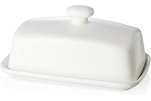 Burriera Grande in Porcellana con Coperchio, Henten Home Portaburro Grande Per il Frigo, Custode del Burro, Lavabile in Lavastoviglie (Bianco Opaco)