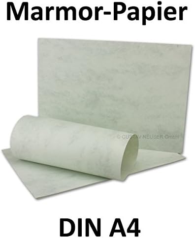 Sheets of DIN A4 Marble Paper Pastel Marbled Green 90 g/m²; 210 x 297 mm Professional Quality 50 Bogen Grün Marmoriert