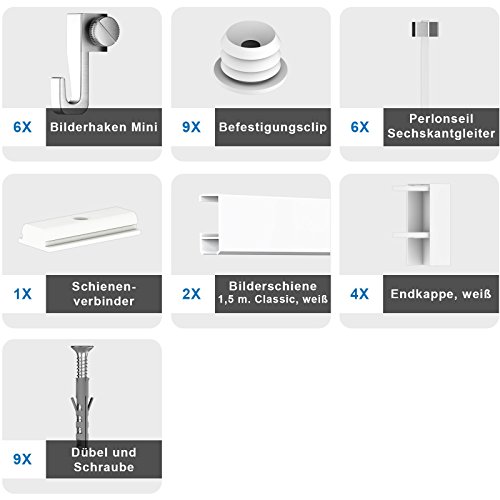 Bilderschienen Galerieschienen Bilderleiste Komplett-Set 3m (2×1 - 2
