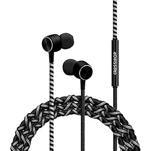 CROSSLOOP PRO Series Braided Tangle Free Designer Earphone with Metallic Driver for Extra Bass, in-Line Mic & Multi-Functional Remote with Voice Command Support, 3.5mm Universal Jack (Black & Grey)