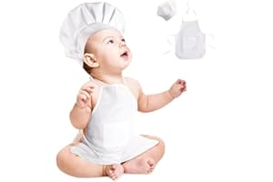 Nicoone Disfraz de chef para bebé recién nacido, sombrero y delantal, disfraz de chef para niños y niñas, accesorios de fotografía