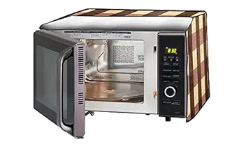 Stylista Microwave Oven Cover for Borosil Prima 30 Liter 1500 Watt Convection Oven Toaster Griller (OTG) Gingham Pattern Beige