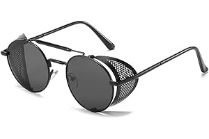 BOUACOUA Gafas de Sol Redondas Retro Steampunk Estilo Vintage Gafas UV400 Protección Metal Marco
