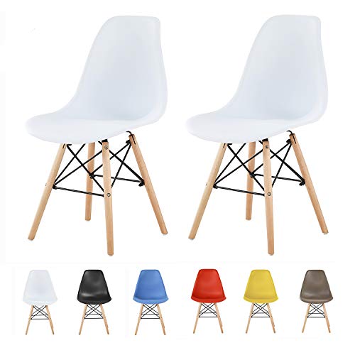 MCC Set of 2 Modern Design Dining Chairs Retro Lounge Chairs, LIA (White)