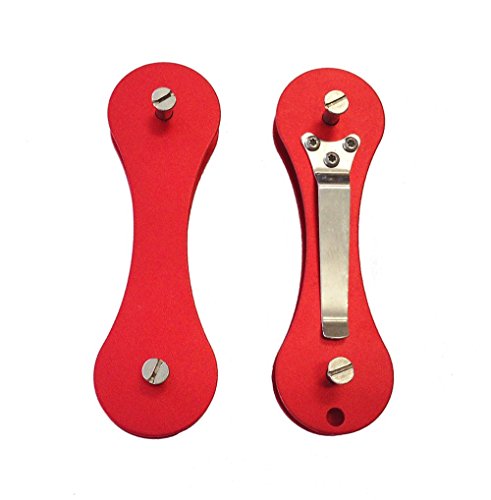 Organizador de Llaves y Accesorios Guardallaves de Bolsillo Fabricado en Aluminio y Acero Inoxidable Llavero Compacto Inteligente Improhome - Tamaño Grande (De 4 a 14 llaves) - Rojo