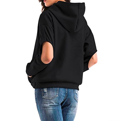 Preisvergleich Produktbild Damen Pullover URSING Frau Lange Ärmel Mit Kapuze Aushöhlen Sweatshirt Jumper Kapuzenpullover Einfarbig Sweatshirt Tops Aumturn Winter Super Cool Bluse Sport Outwear Kapuzenjacke (S, Schwarz)