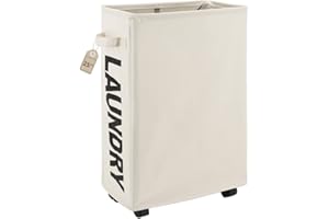 TOTANKI Panier à linge mince de 25 po avec poignée et roulettes, panier à linge pliable, trieur et organisateur de linge pliable, grand panier de rangement (Beige)