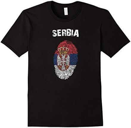 Men's Serbia Fingerprint Flag Country Pride Heritage Shirt Medium Black