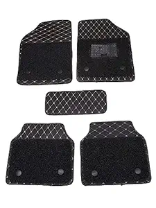 Euro Care 7D Luxury Design Car Foot Mat, Car Floor Mats Compatible with Mahindra Thar New (Model : 2020-Till Date) Leatherite-Black/Set of 5