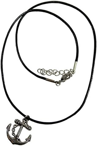 Anchor Pendant on a Black Wax Cord Necklace. Nautical, Sailor, Jolly Roger, Pirates.