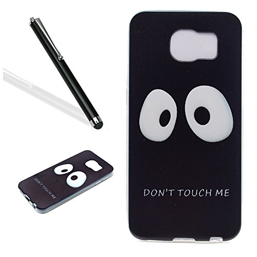 Galaxy S6 Hülle,Handyülle für Samsung Galaxy S6 Silikon Hülle Kratzfeste Scratch-Resistant,Leeook Hülle TPU Case Schutzhülle Silikon Crystal Kirstall Case Funny Cute Schwarz Panda DON'T TOUCH ME Malerei Muster Weichem Silikon Schutzhülle Handy Gürtel Tasche Schutzhülle Hülle Case Cover Abdeckung Etui TPU Bumper Schale für Samsung Galaxy S6 + 1 x Schwarz Eingabestift-Black Panda