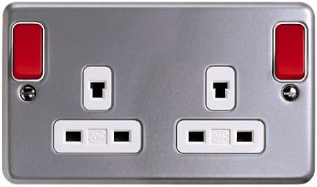 MK Metalclad Plus K1248D6 ALM 13 amp 2-Gang Non-Standard Switch Socket with Red Rockers