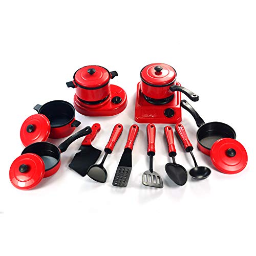 Vvdf Red stoviglie pentole giocattolo set di 13 simulazione Kitchen Kids pretend gioca giocattoli educativi