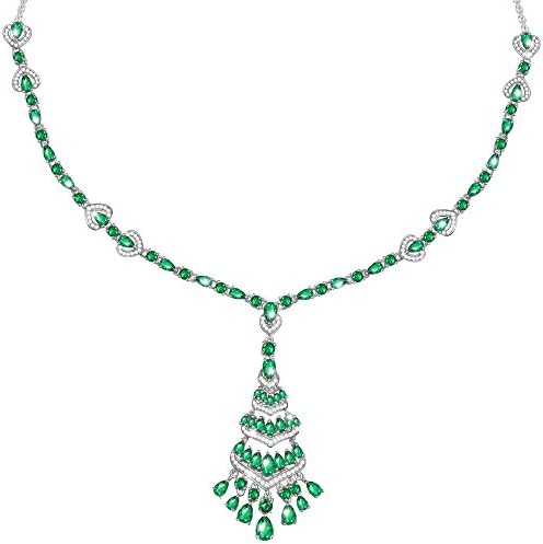 MARENJA-Valentine Gifts Women's Fashion Necklace-Bohemia Green Pendant with Chain-White Gold Plated Crystal Jewellery