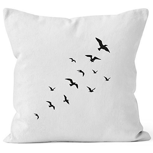 Kissenbezug Vögel Birds Fly Kissen-Hülle Deko-Kissen 40x40 Baumwolle Autiga® weiß 40cm x 40cm