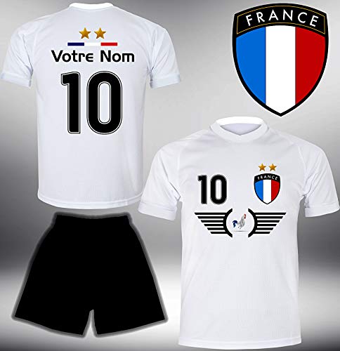 ElevenSports Frankreich Trikot Set 2018 mit Hose GRATIS Wunschname + Nummer im EM WM Weiss Typ #FR8th – Geschenke für Kinder Erw. Jungen Baby Fußball T-Shirt Bedrucken